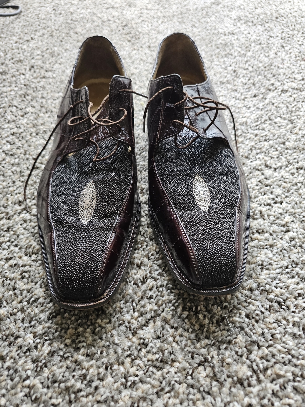 BELVEDERE EXOTIC Men's Dress Shoes Brown Genuine Stingray & Eeel, Size 13